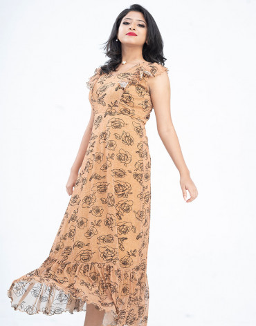 Mustard Printed Maxi Dress
