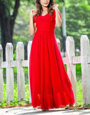 Maroon Solid Maxi Dress