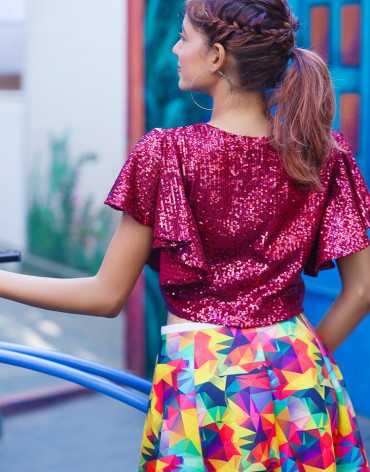 Multicolour Midi Skater Skirt