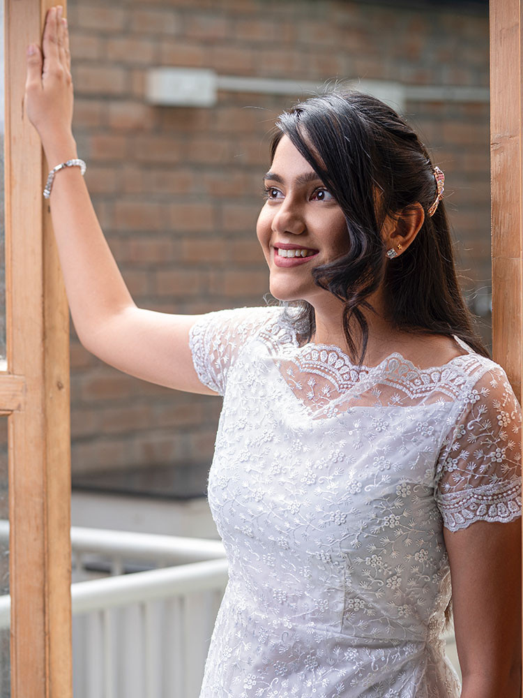 White Self Design Fit & Flare Dress