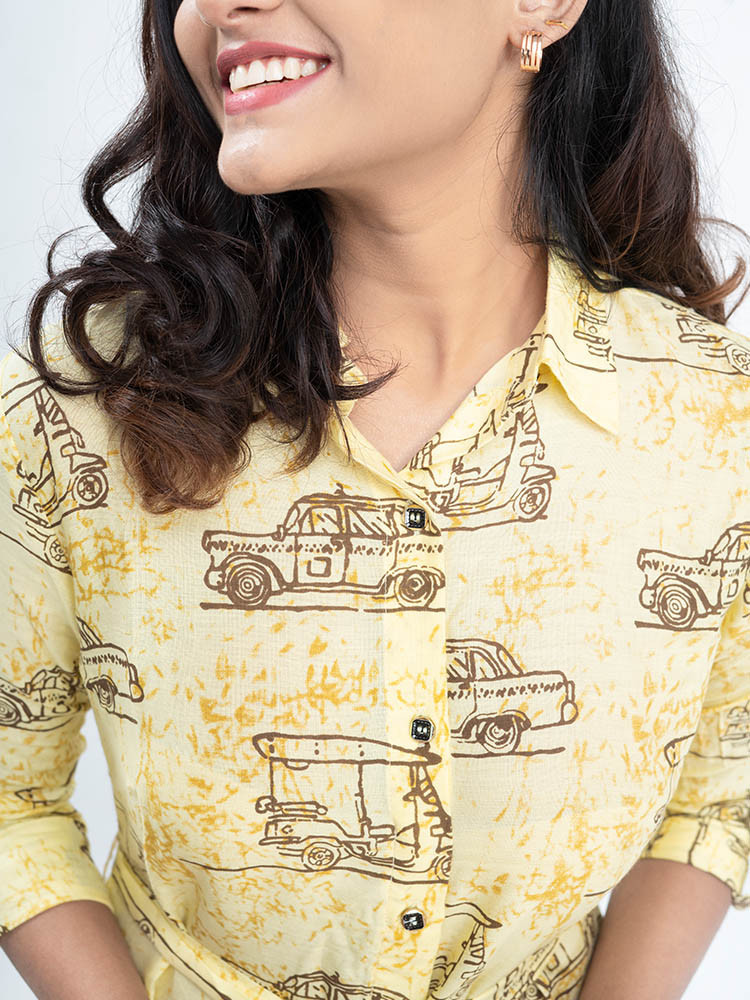 Yellow Printed Shirt Dress