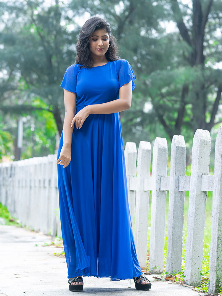 Royal Blue Solid Maxi Dress