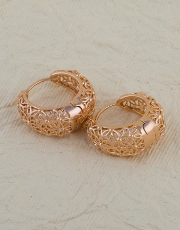 Intricated Flower design Gold plated hoops
