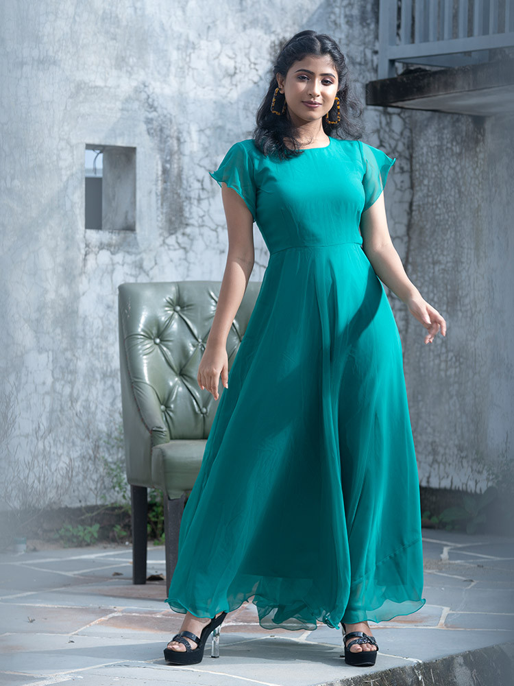 Teal Green Solid Maxi Dress