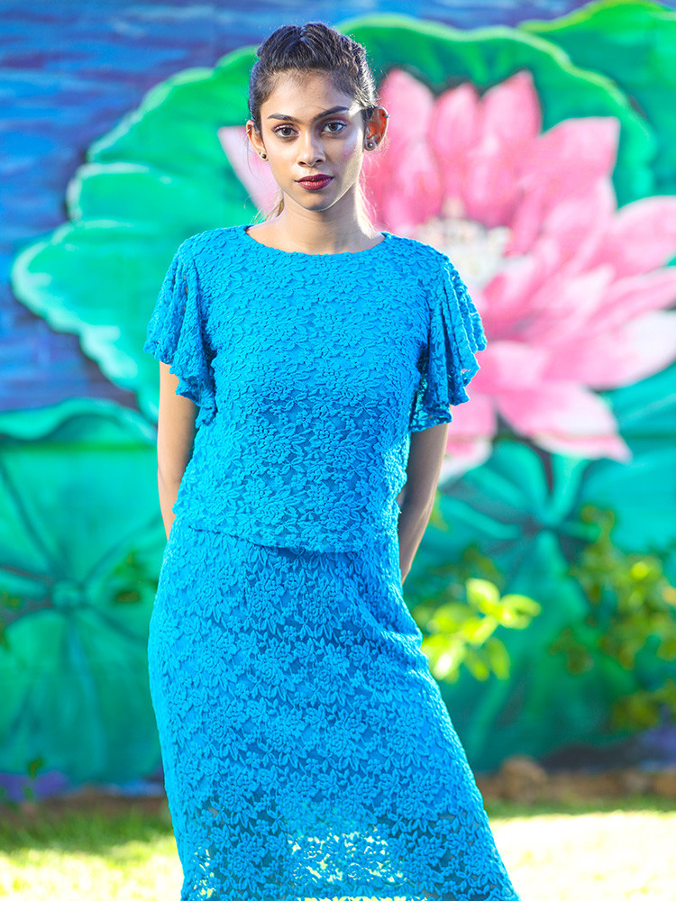 Blue Lace Top & Skirt