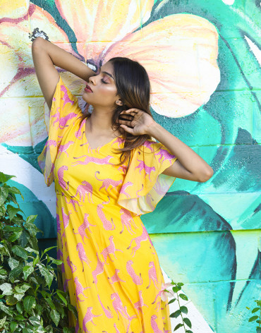 Yellow printed A-Line Dress