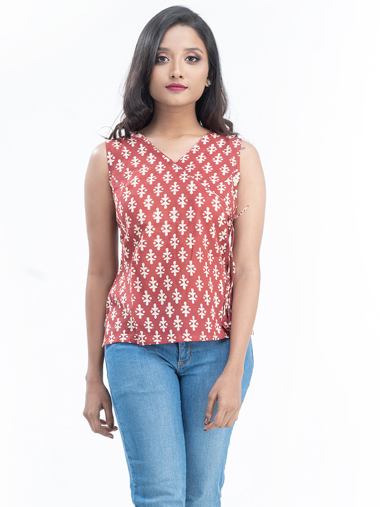 Maroon Handblock Printed Top
