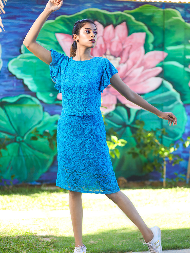 Blue Lace Top & Skirt