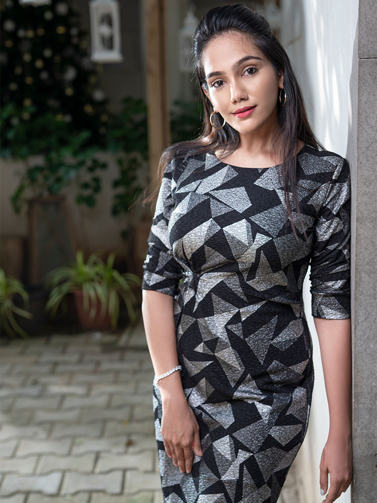 Black Printed Bodycon Dress