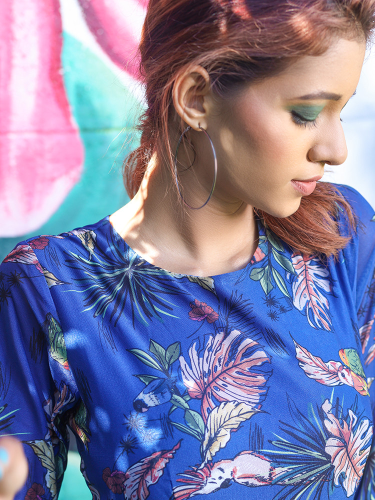 Navy Blue printed A-line Dress