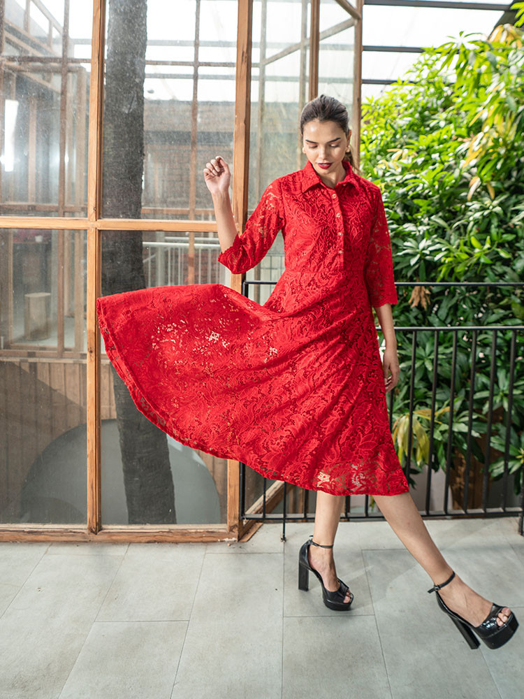 Red Lace Shirt Dress