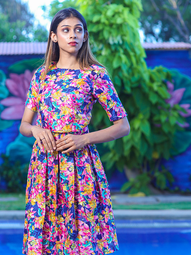 Navy Blue Floral Crop Top