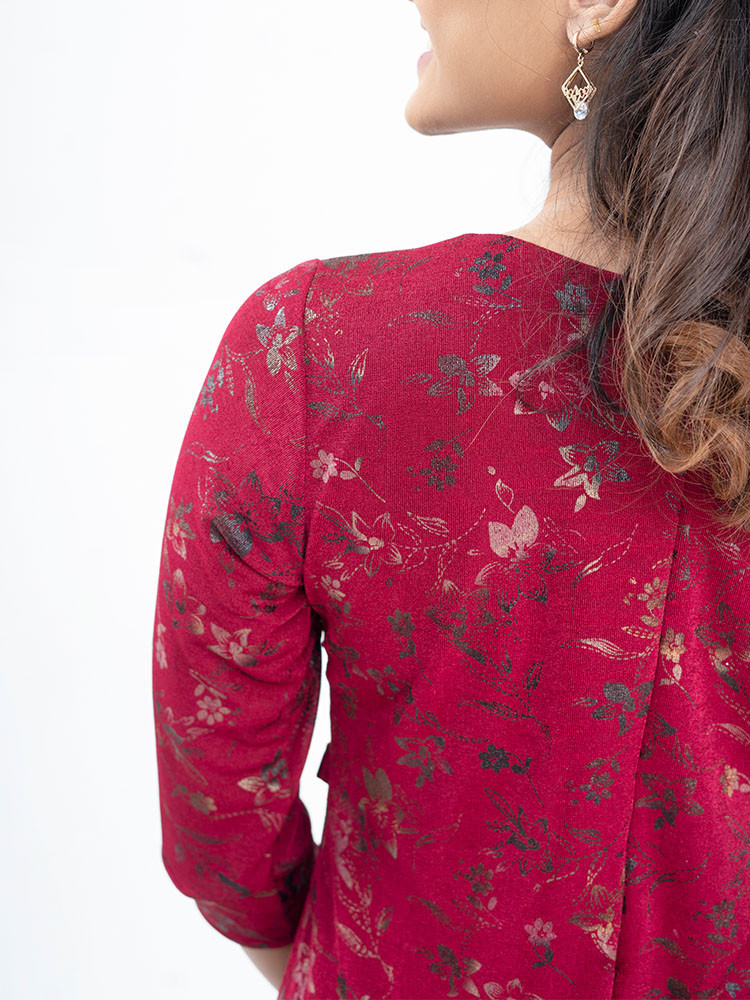 MAROON PRINTED SHEATH DRESS