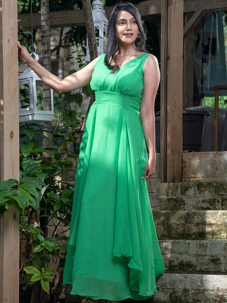 Green Solid Maxi Dress