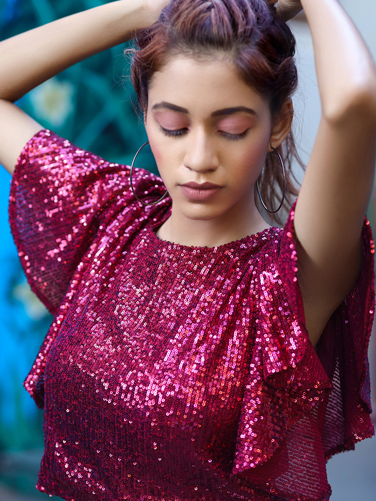 Maroon sequins crop top
