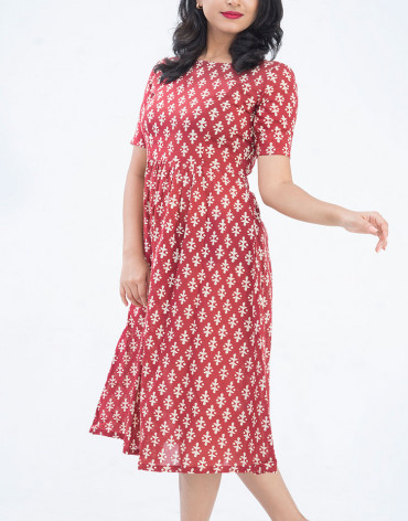 Maroon Handblock Printed Dress